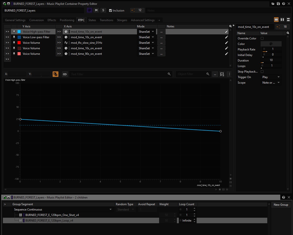 Wwise RTPC and playlist container setup for the Metal Eden adaptive score