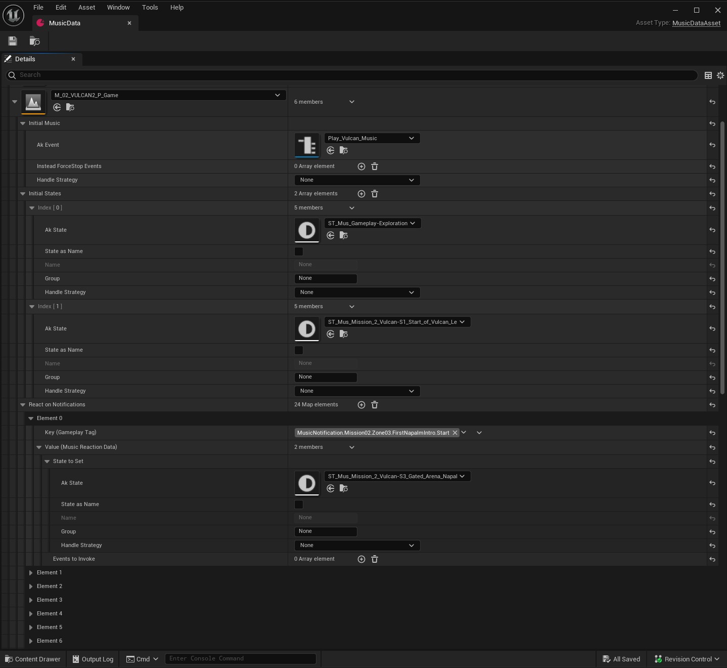 Unreal Engine music data table example used for Metal Eden music implementation